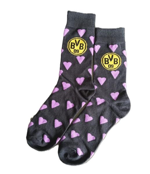 Borussia Dortmund BVB Weihnachtssocken Lila Herzen Gr. 39–44